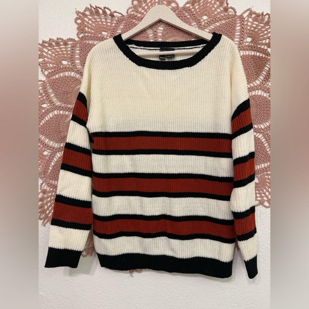 5/$30 Windsor Cream, Black, and Brown Striped Sweater